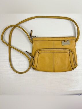 Tignanello Mustard Leather Crossbody | Soft Pebbled Leather | Everyday Chic